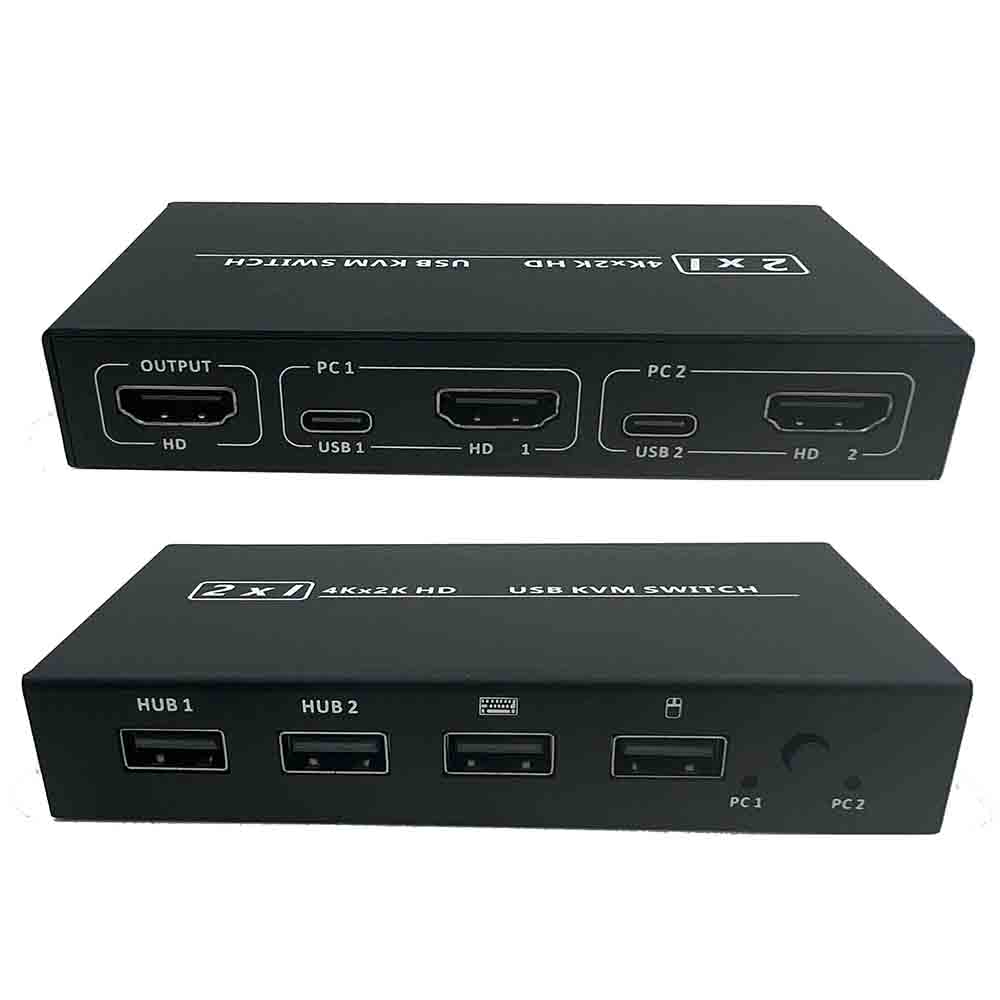 Hdmi Matrix Switch - กล่องสวิตช์ KVM ที่ใช้ร่วมกันได้2 In1กับ USB, กล่องสวิตซ์ทช์สามารถเชื่อมต่อเมาส์และคีย์บอร์ดเครื่องพิมพ์วิดีโอได้สำหรับ2ชิ้น