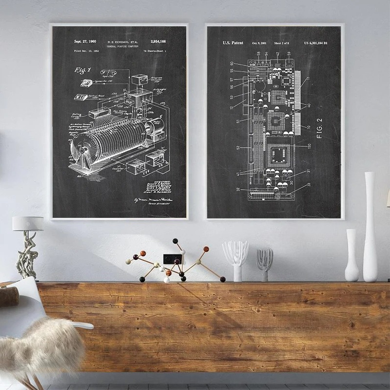 ชุดภาพศิลปะติดผนังลายสิทธิบัตร - Tech Office Wall Decor บทวิจารณ์และราคา