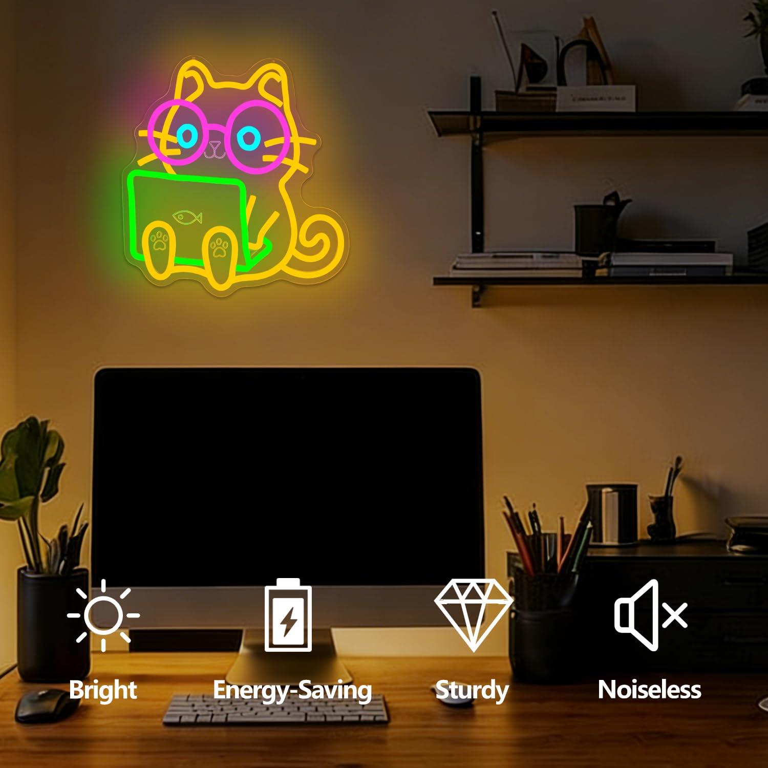 ป้ายไฟนีออนรูปแมวสำหรับแล็ปท็อ - Tech Office Wall Decor บทวิจารณ์และราคา