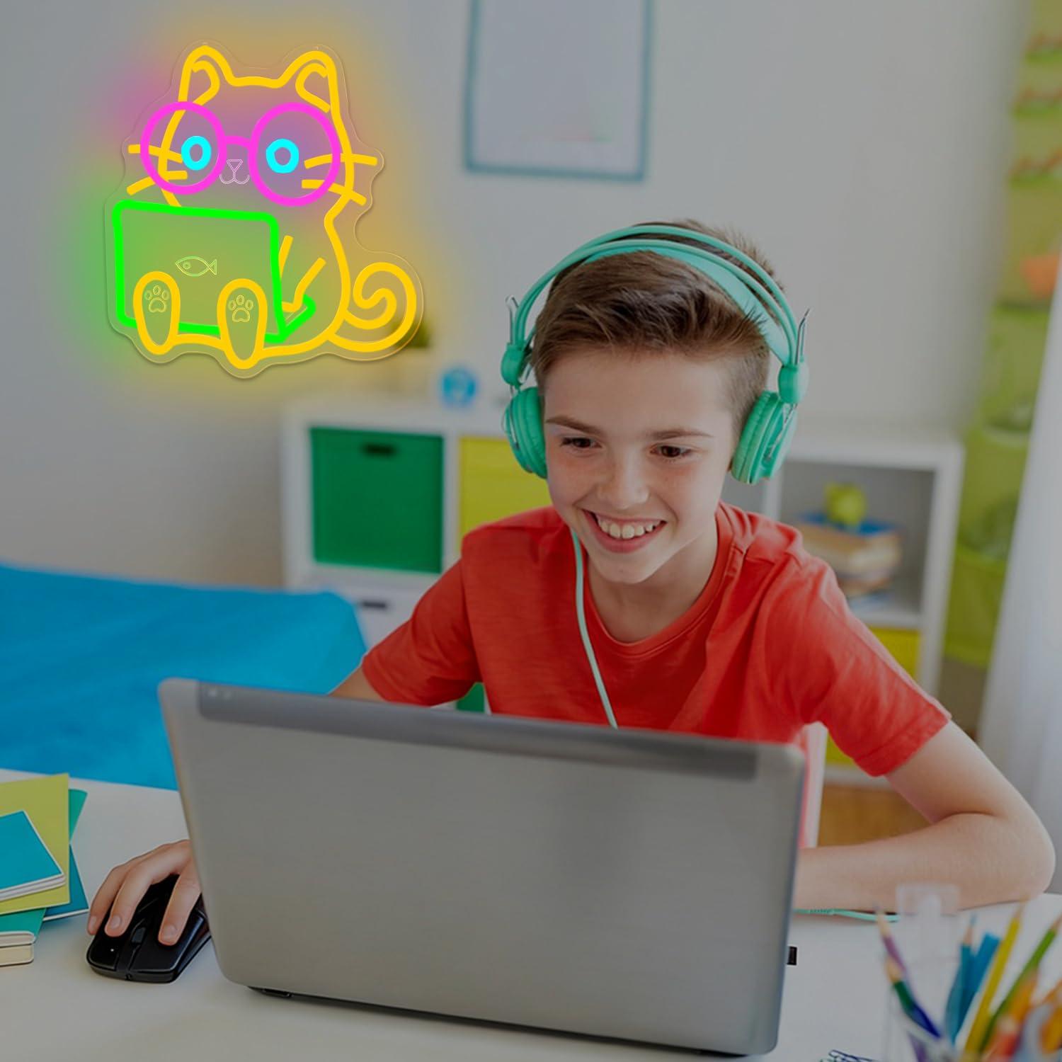 ป้ายไฟนีออนรูปแมวสำหรับแล็ปท็อ - Tech Office Wall Decor บทวิจารณ์และราคา